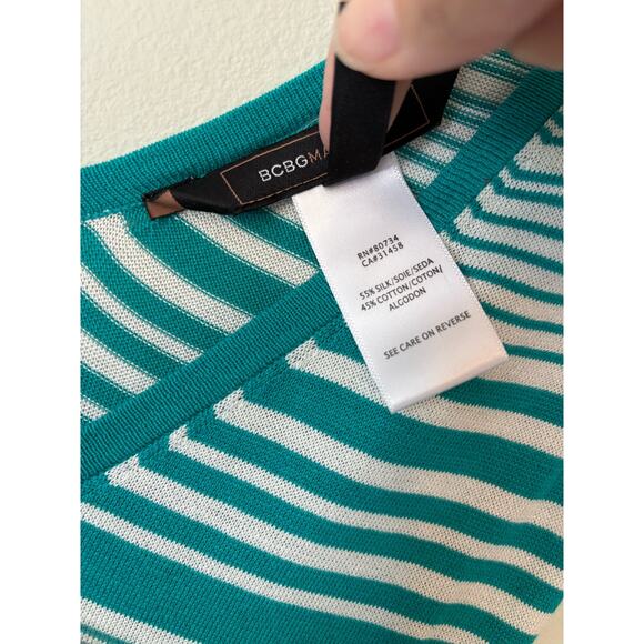 BCBGMaxAzria Striped Silk Blend Knit Dress Small Flutter Sleeve - Picture 5 of 9